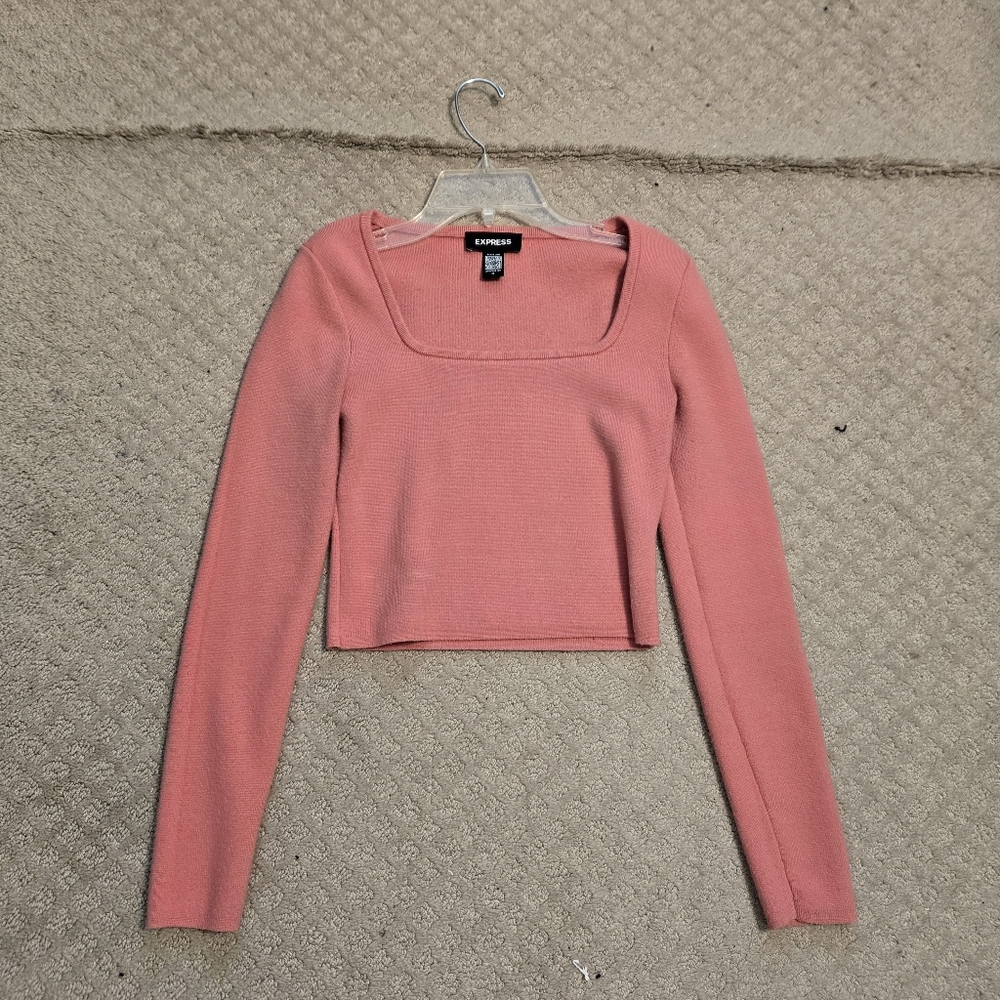 Express Pink Square Neck Long Sleeve Top